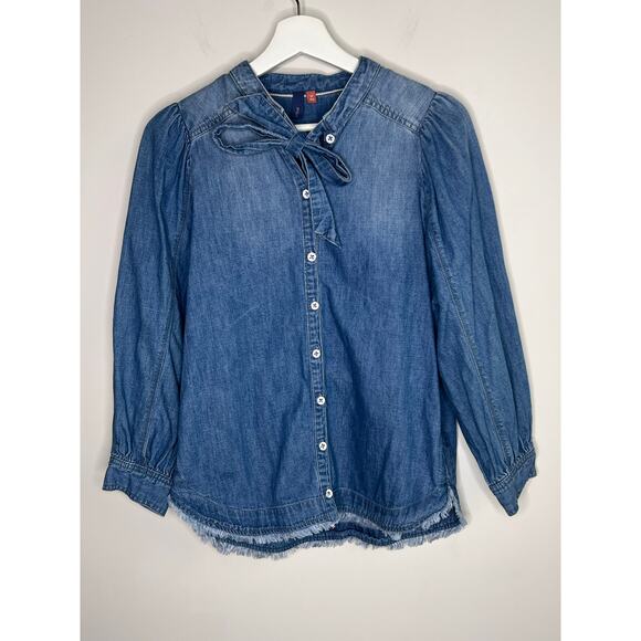 Pilcro Anthropologie Tie Front Denim Button Down Blouse Women's Size XS - Picture 3 of 11